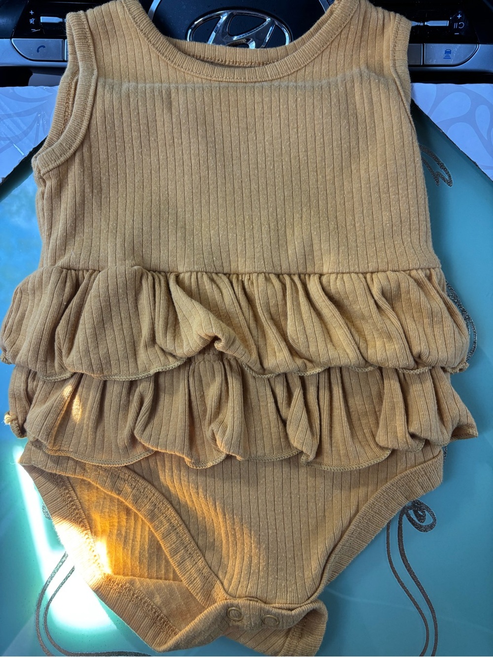 Mustard Ribbed Ruffle Baby One-Piece Bodysuit